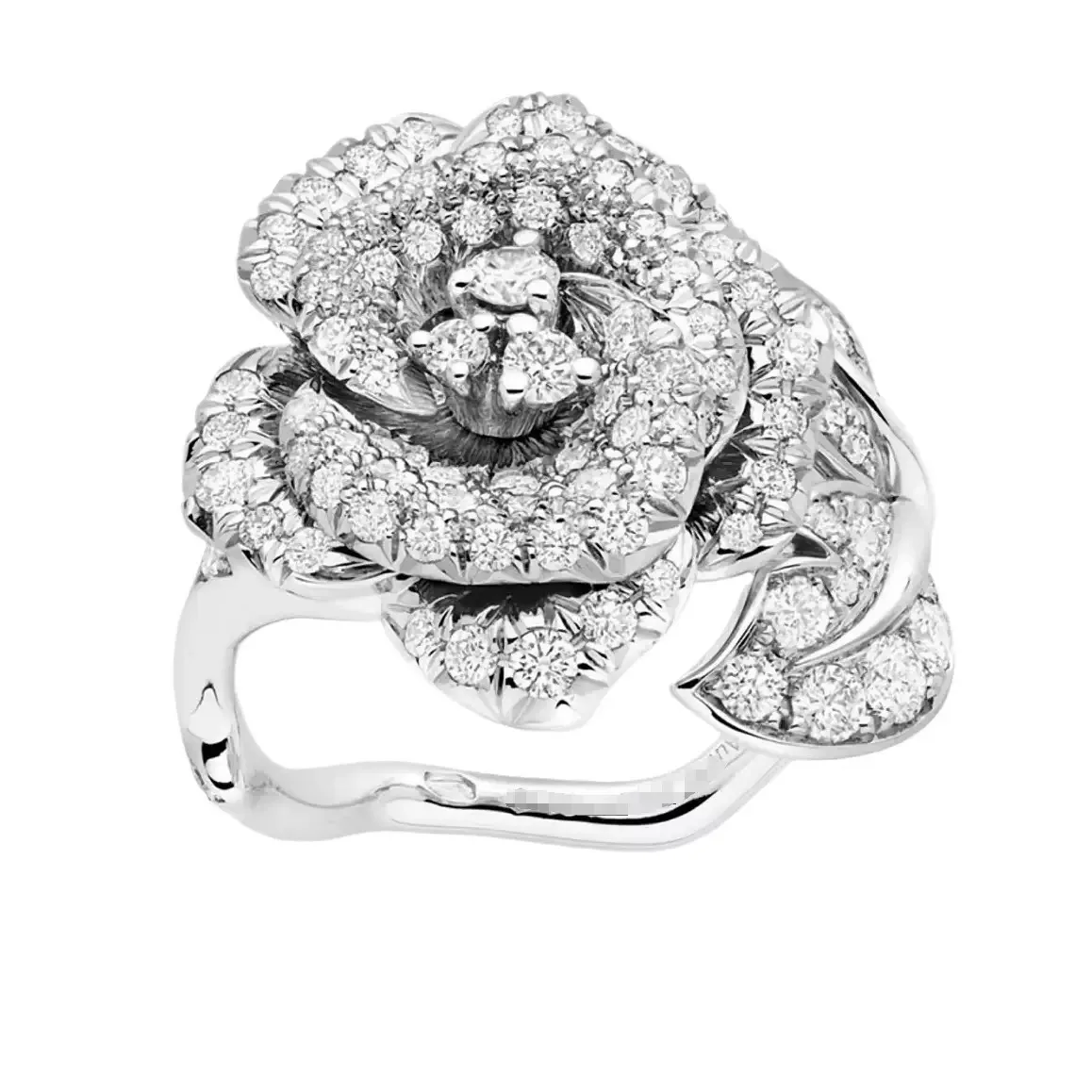 

Iced Carbon Diamond Camellia Leaf Engagement Ring 925 Sterling Silver Fine Jewelry Women Flower Wedding Rings Plated White Gold