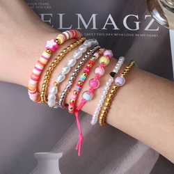 HI MAN-Bohemian Style Mix Colors Creative Baroque Pearl Glass Bead String Bracelets Friendship Gifts Fashion Jewelry 8 Pcs/Set