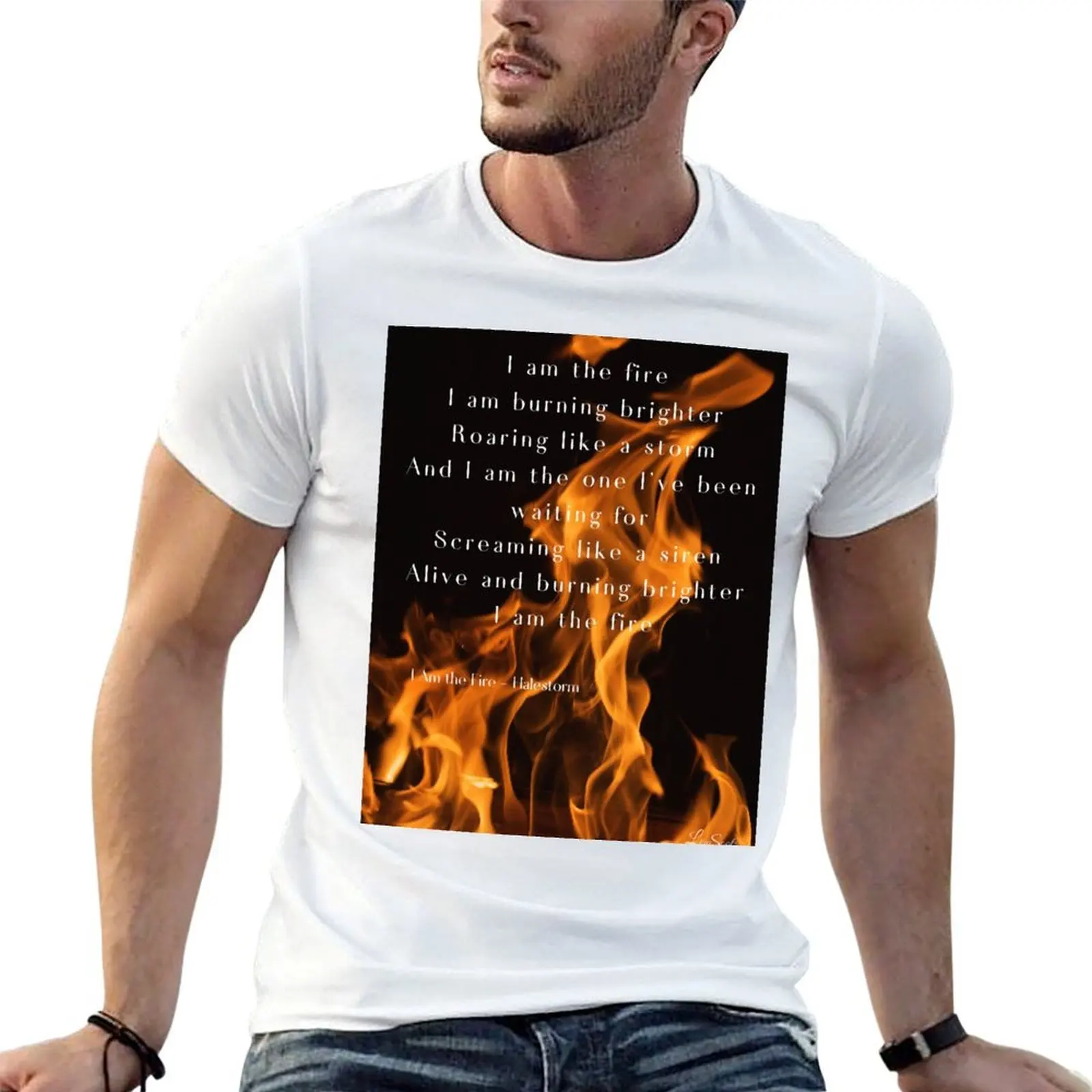 

man t shirt I cotton Halestorm anime t T-Shirt t shirts - Lyrics Fire the Am man oversize cotton shirts for
