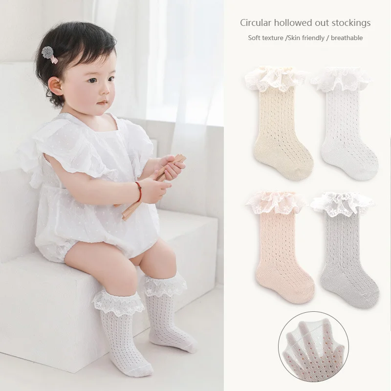 Summer Girls\' Socks Mesh Thin Style Baby Socks Korean Foreign Style Baby Princess Lace Mid-Tube Cotton Toddler Socks