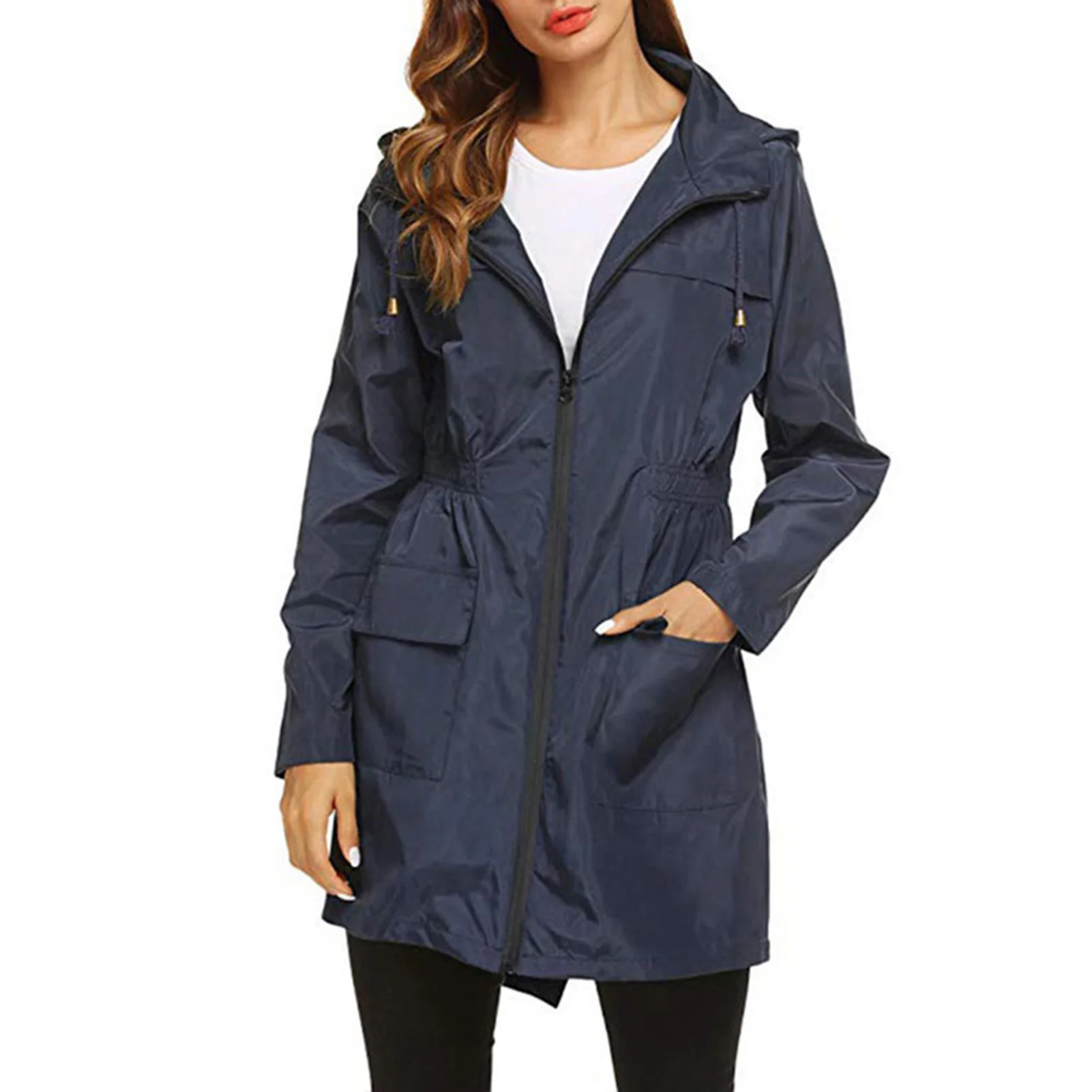 Women Zipper Hooded Raincoat Foldable and Easy to Carry Suitable for any Season and Outdoor Activities