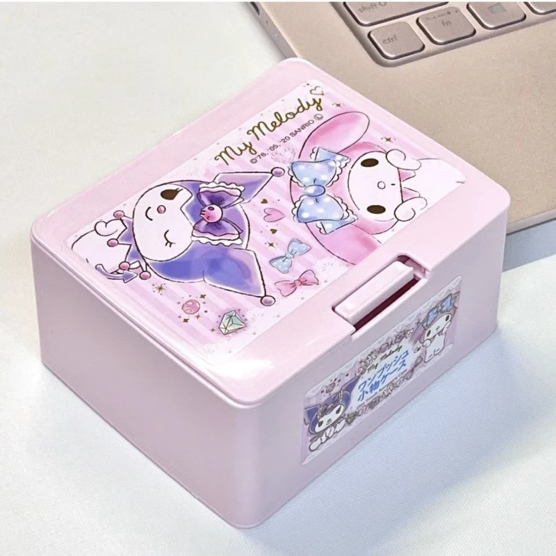 

Cartoon Kuromi & My Melody Snap Lid Storage Box Cute and Exquisite Desktop Organizer Portable Square Storage Box with Lid Gift