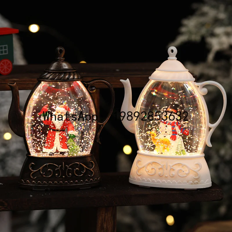 XL Christmas Glowing Kettle Desktop Ornament Scene Decoration Gift
