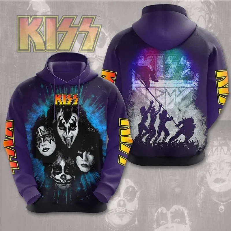 2025 Rock Band Kiss Hoodies 3Dพิมพ์ผู้ชายผู้หญิงHip Hopขนาดใหญ่Pullover Hooded Sweatshirtsแฟชั่นStreetwear Manเสื้อผ้า