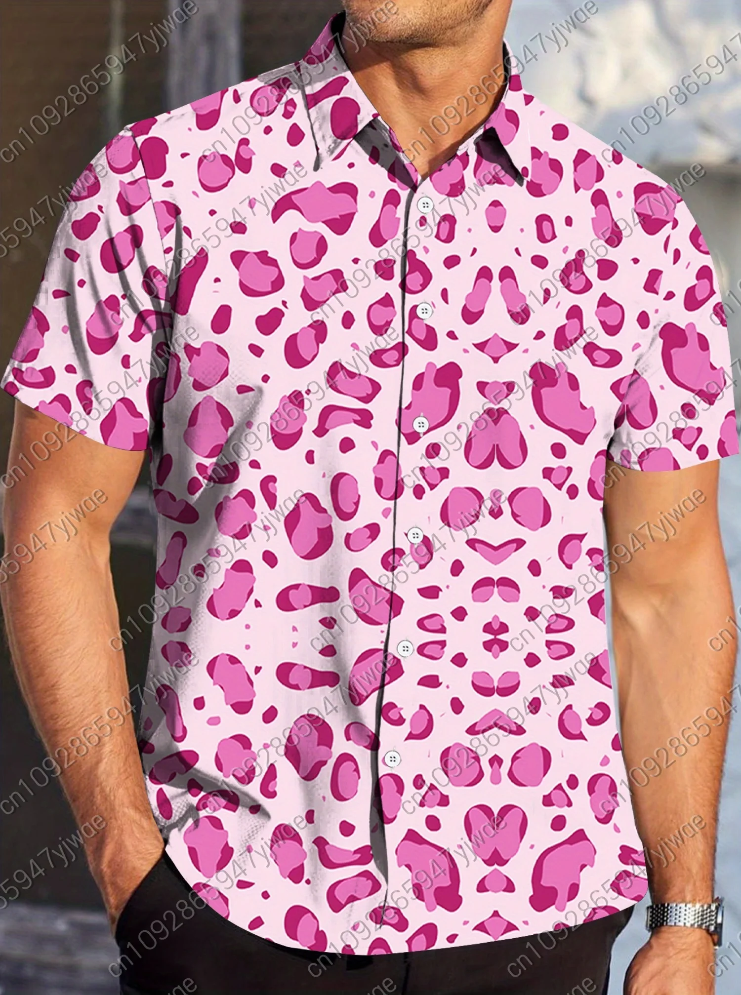 

2026 Мужская богемная рубашка с леопардовым принтом на День святого Валентина, топы, мужские повседневные рубашки на пуговицах, мужские пары, женские рубашки с коротким рукавом