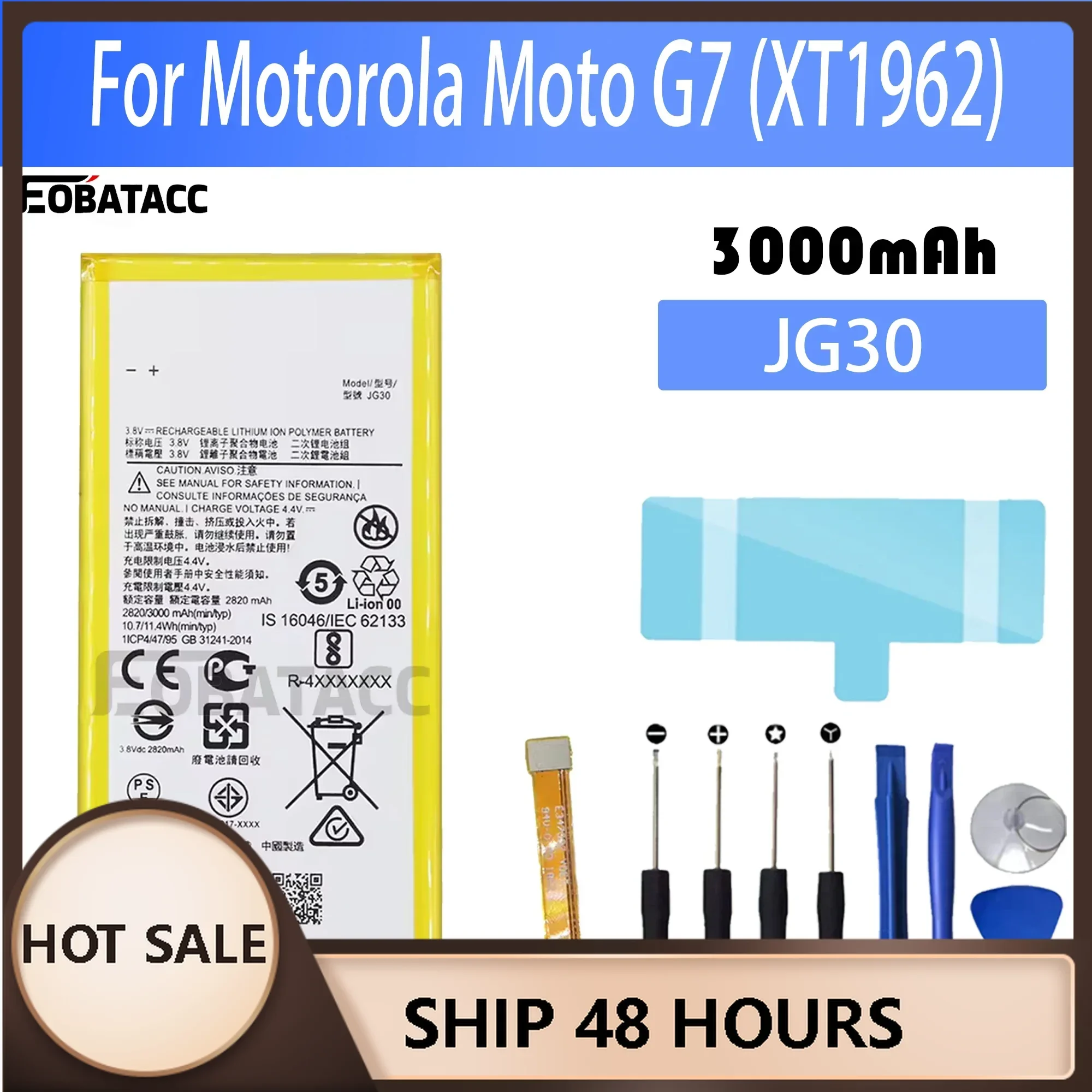 

100% New Original Battery JG30 For Motorola Moto G7 /XT1962 Battery + Free Tools