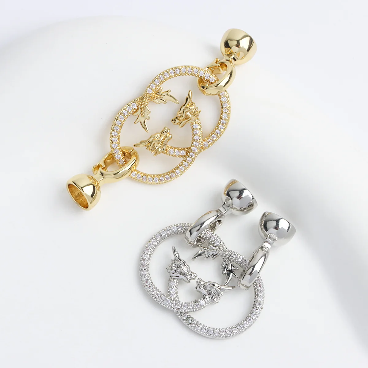 

1pc Copper Gold-plated Micro-set Zircon Double-head Tail Buckle Pearl Necklace Bracelet Connecting Buckle DIY Jewelry Accessorie