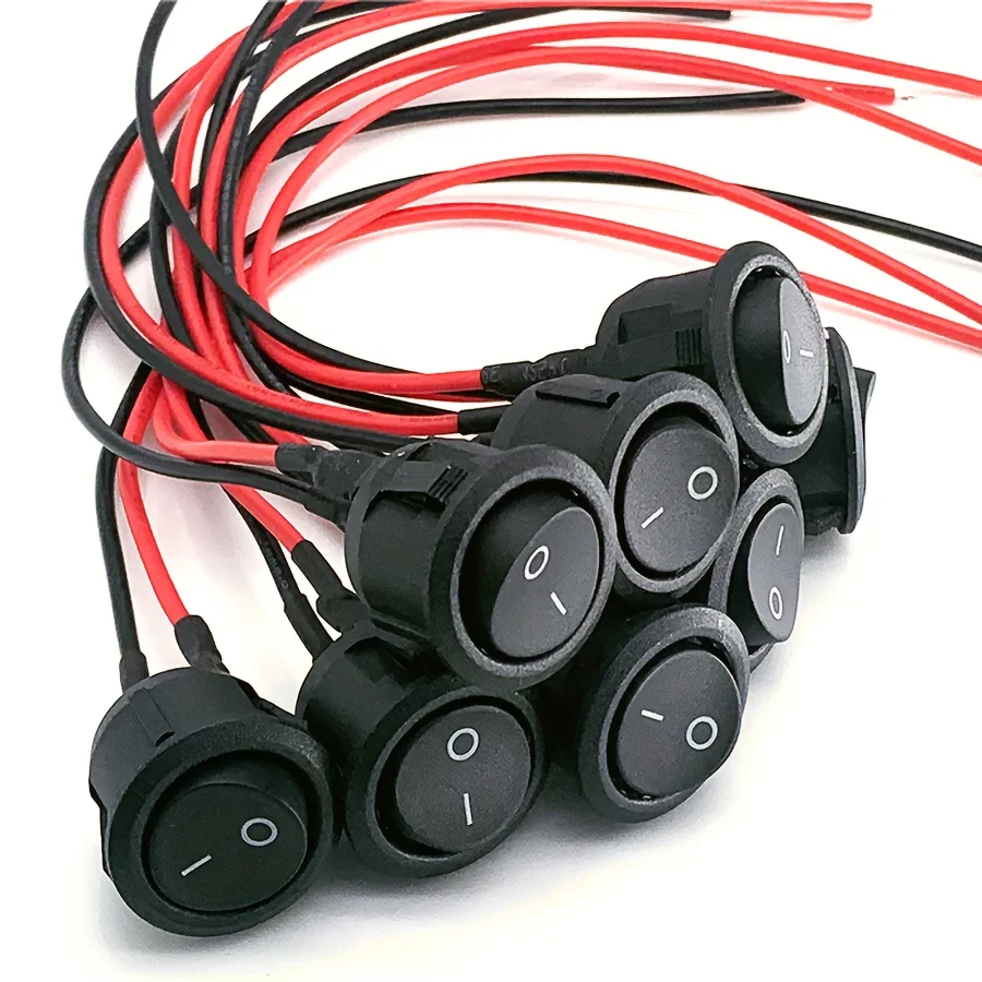 1/5/10pcs 12V DC 2Pin Toggle Round Rocker Switch ON/Off with Pre-Welded Copper Terminals for Automotive Boat Car