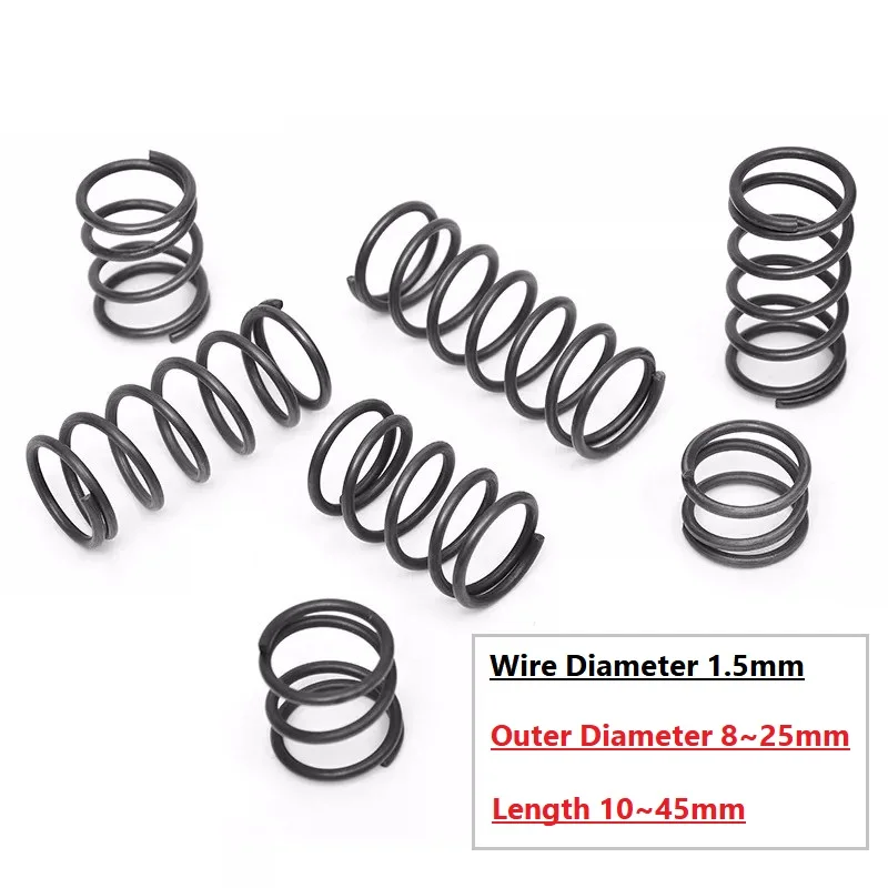 L=10~45mm Spring Steel Outer Diameter 8~25mm Wire Diameter 1.5mm Spiral Return Small Compression Spring Hardware Accessories