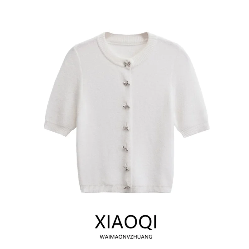 

New 2024 Women's Knitted Jaet with Button Knot round Ne ort Sve Cardigan Commute Sle Regular Length