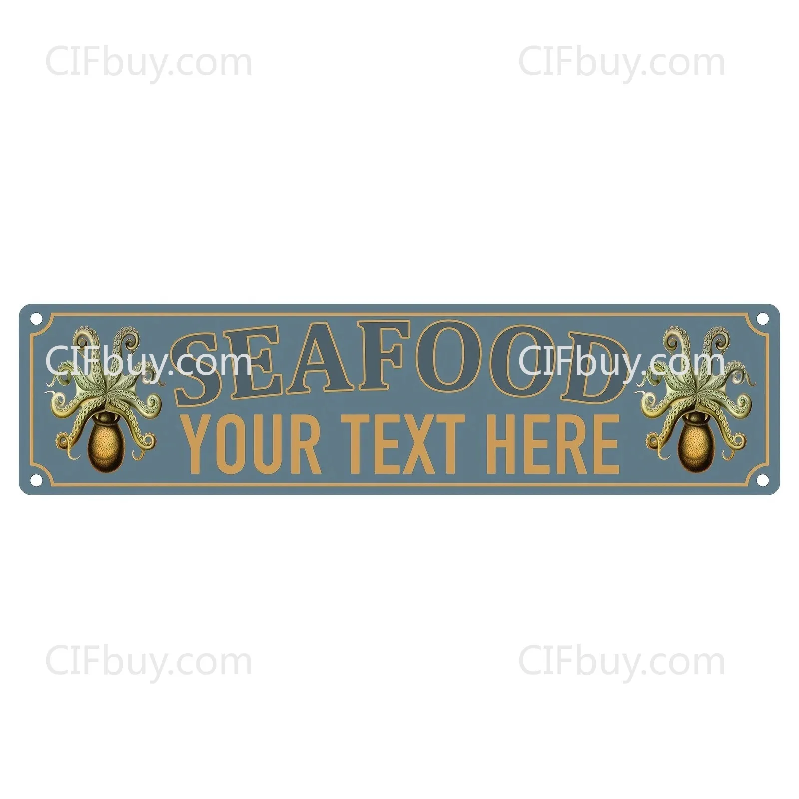 Octopus Seafood Vintage Blue Metal Plaque 1pc Customizable Text For Restaurant Cafe Bar Wall Ornament Decor