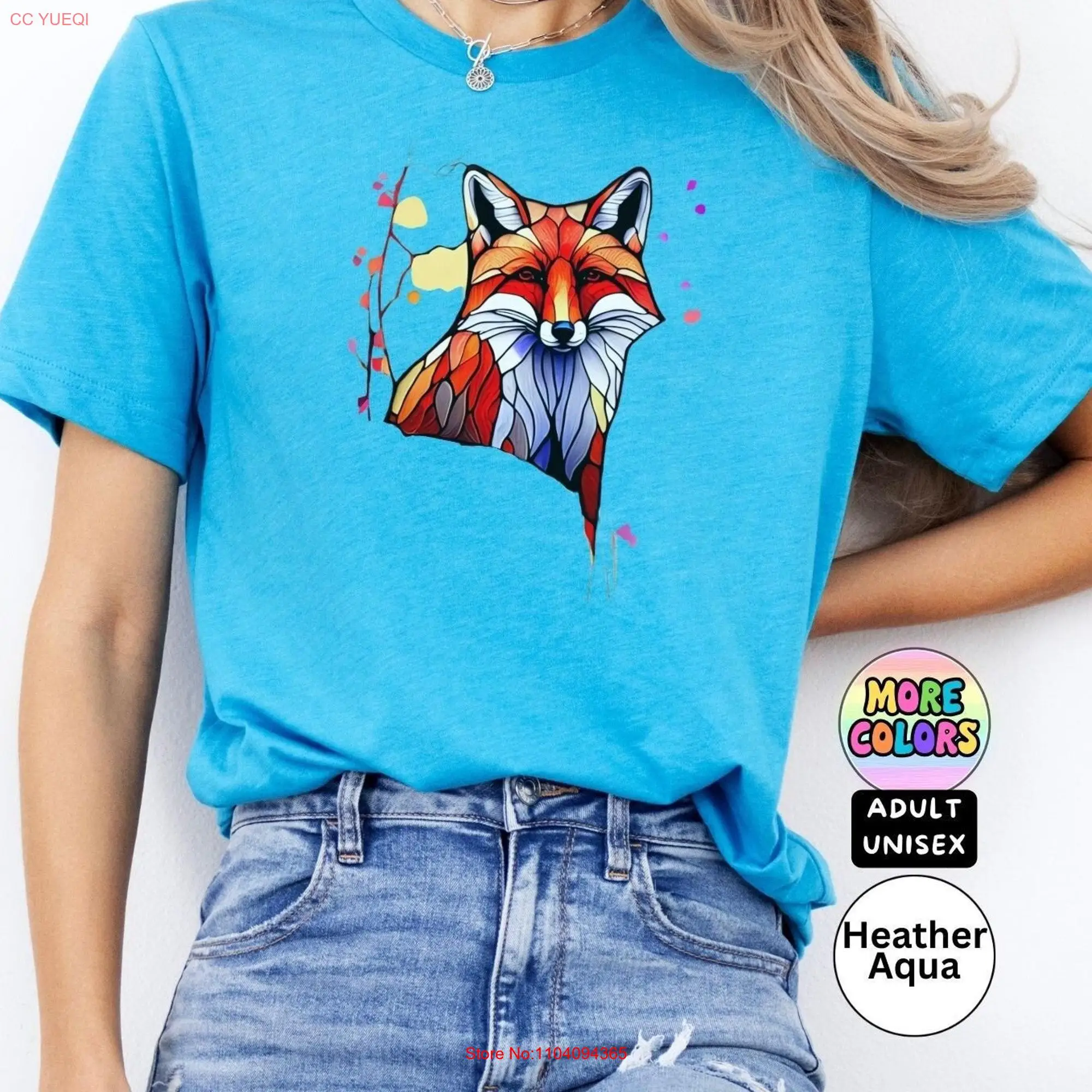 Fox T Shirt Red Stained Glass Colorful Animal Lovers Wildlife long or short sleeves