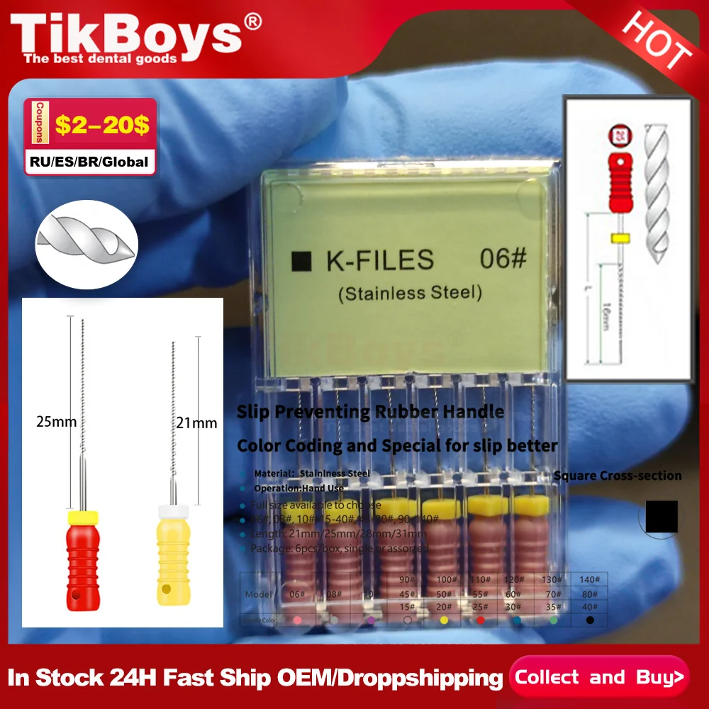 

Dental K Files Stainless Steel Root Canal Files Endodontic Instruments Dentist Tools 21mm 25mm 31MM 06# 08# 10# Hand Use H File