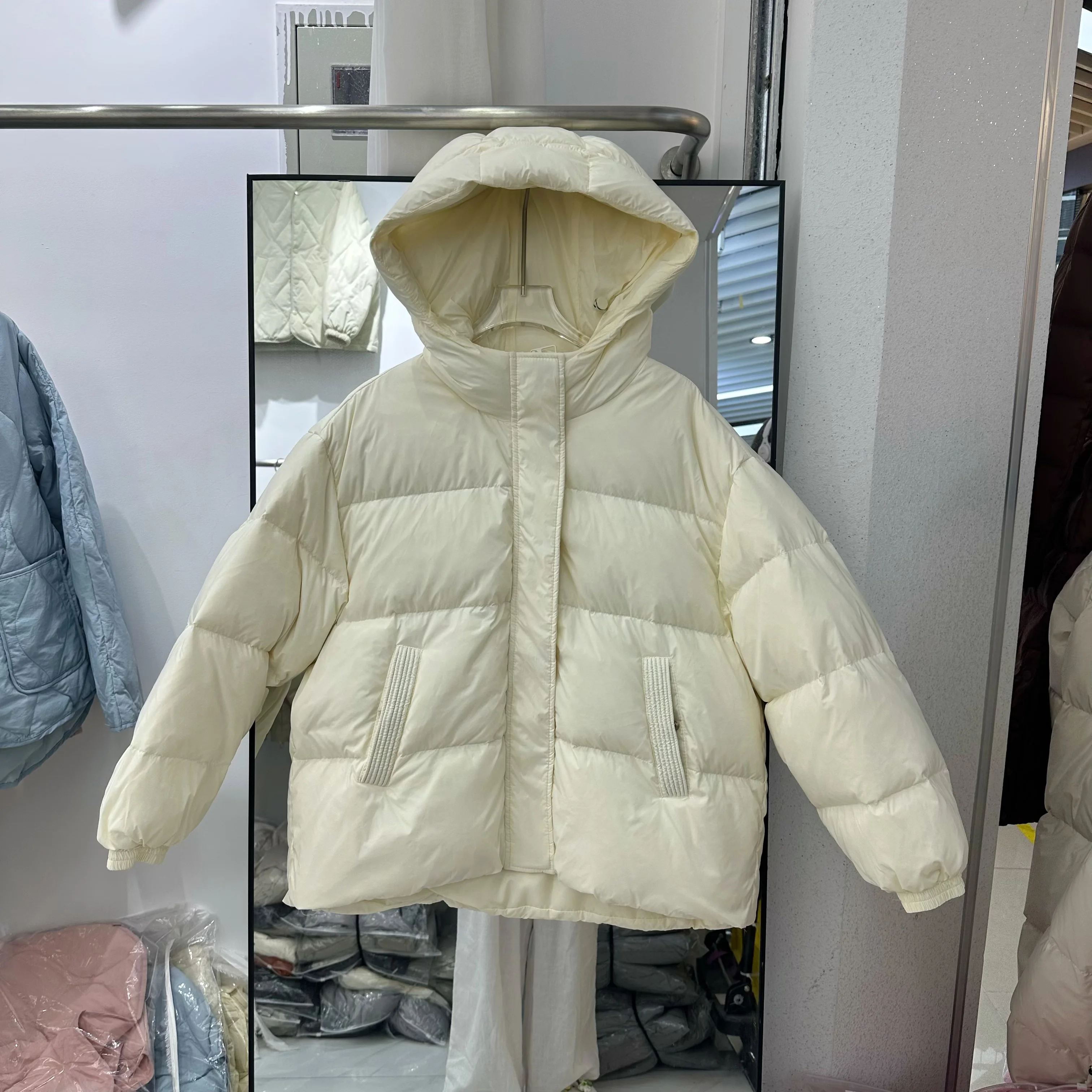 Frauen Winter Kapuze Daunen mantel einfache einfarbige Langarm lose warme Oberbekleidung koreanische warme weibliche Jacke