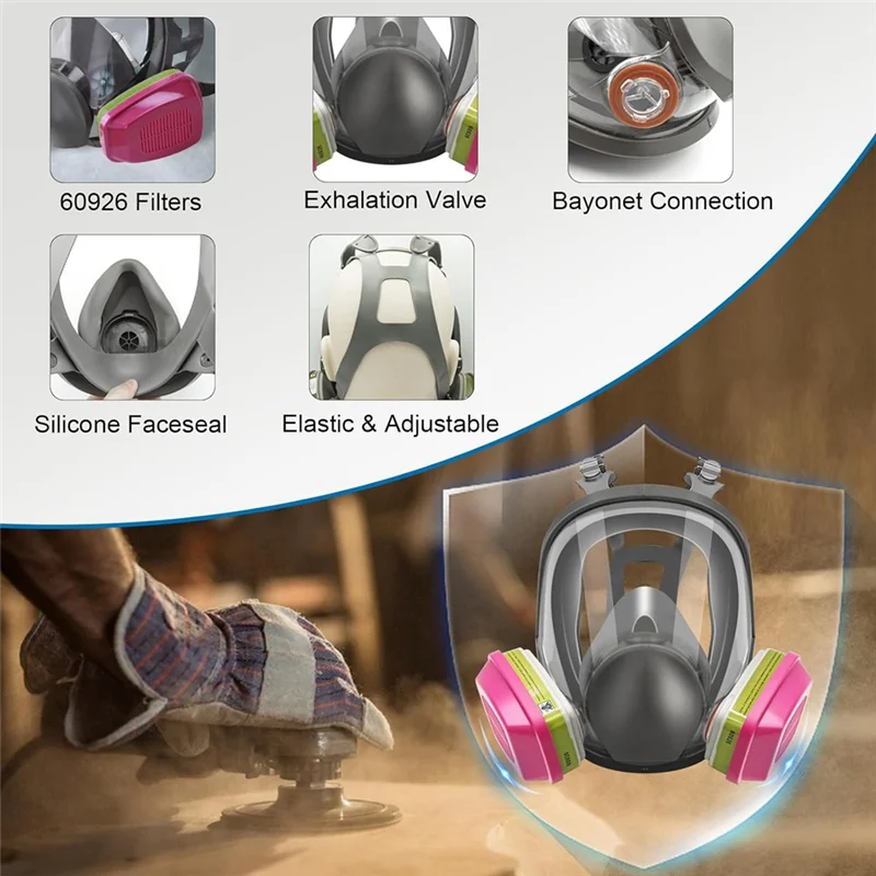 

Full Face Respirator Mask, 6800 Reusable Respirator Mask With Filters, Anti-Fog, Organic Vapor Respirator-Y41A