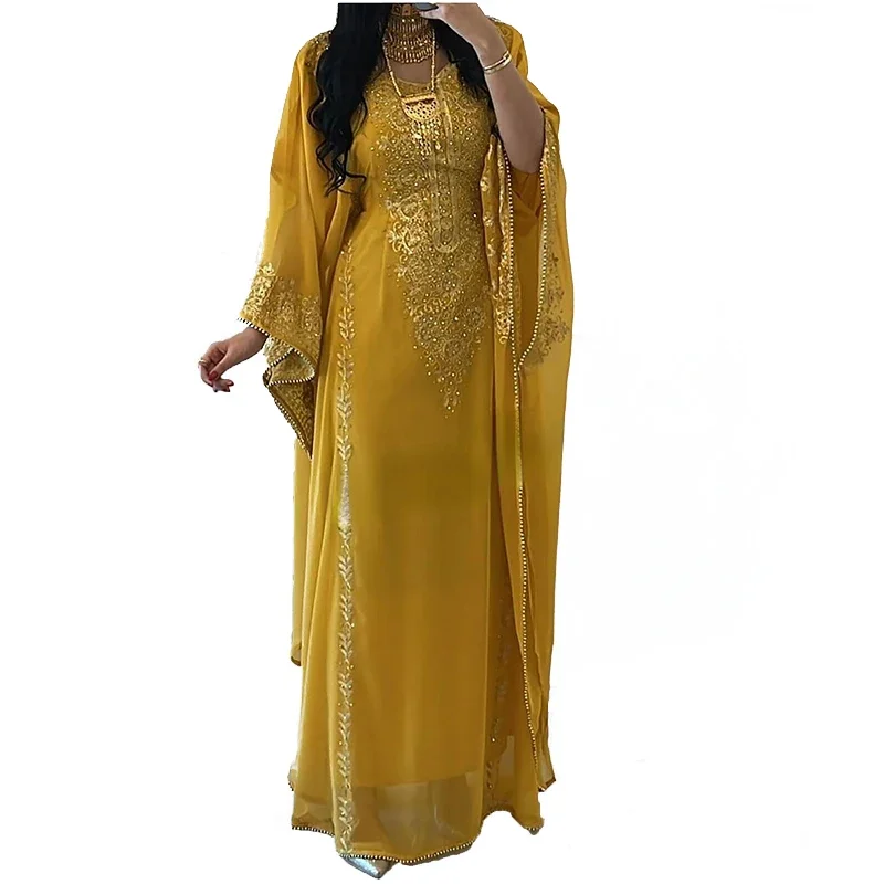 Long Sleeve Ethnic Dress Moroccan Stylish Kaftan Fancy Work Elegant Party Wear