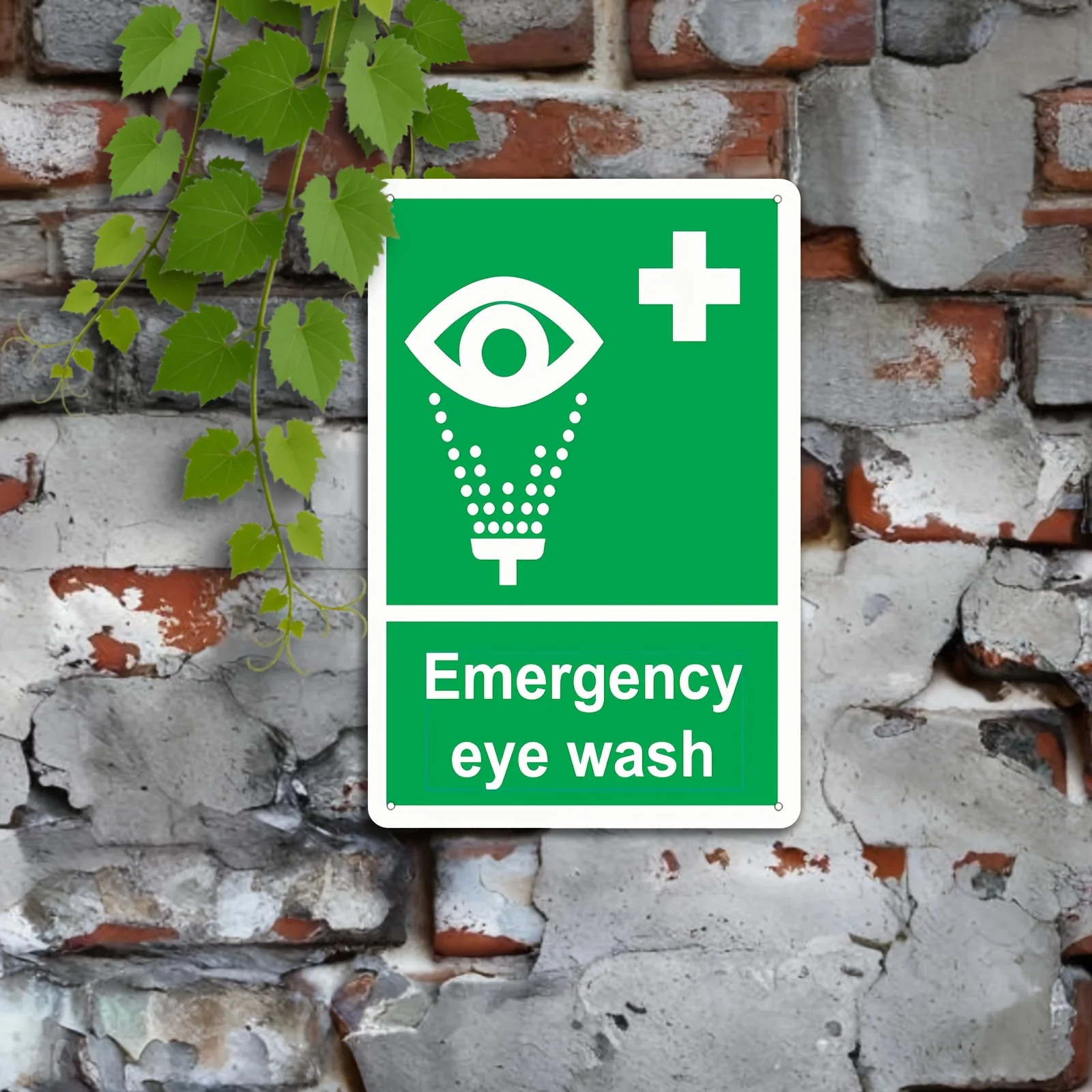 2D Flat Emergency Eye Wash Sign Cast Iron Safety Plaque Wall Mount Workshop Office Decor Gift