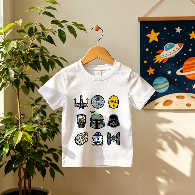 Stared Wars T-shirt Boys Girls Clothes Fashion Tops Birthday Tees Gifts Sportwear Short Sleeve Summer Casual Wear Cute Cartoon