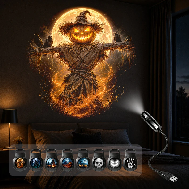 Halloween-Themed Projection Light, 8 Projection Patterns to Choose from, Bedroom Ceiling Night Light/Wall Decorative Light