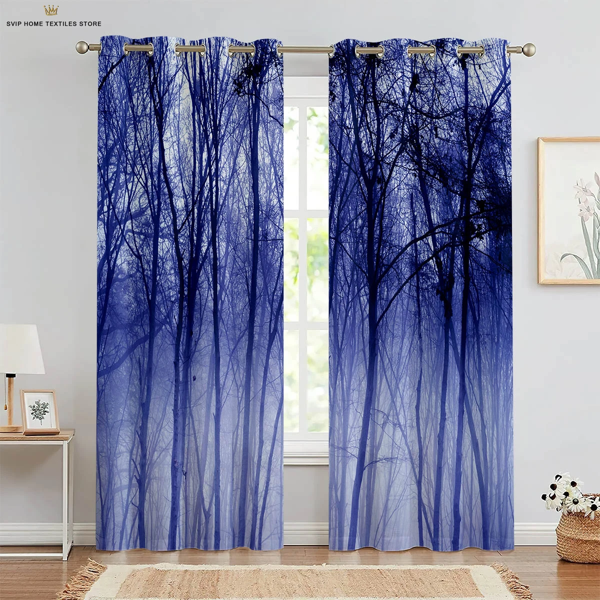 Green Forest 3d Stereo Printing Curtain Polyester Fiber Machine Washable Bedroom Living Room Study Decorative Curtain 2 Pieces