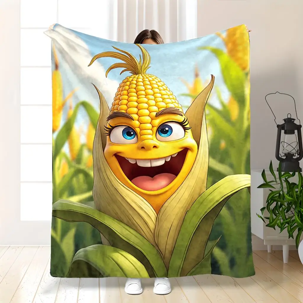 Happy Corn King Cartoon Flannel printed blanket suitable for all seasons suitable for living room office sofa and travel