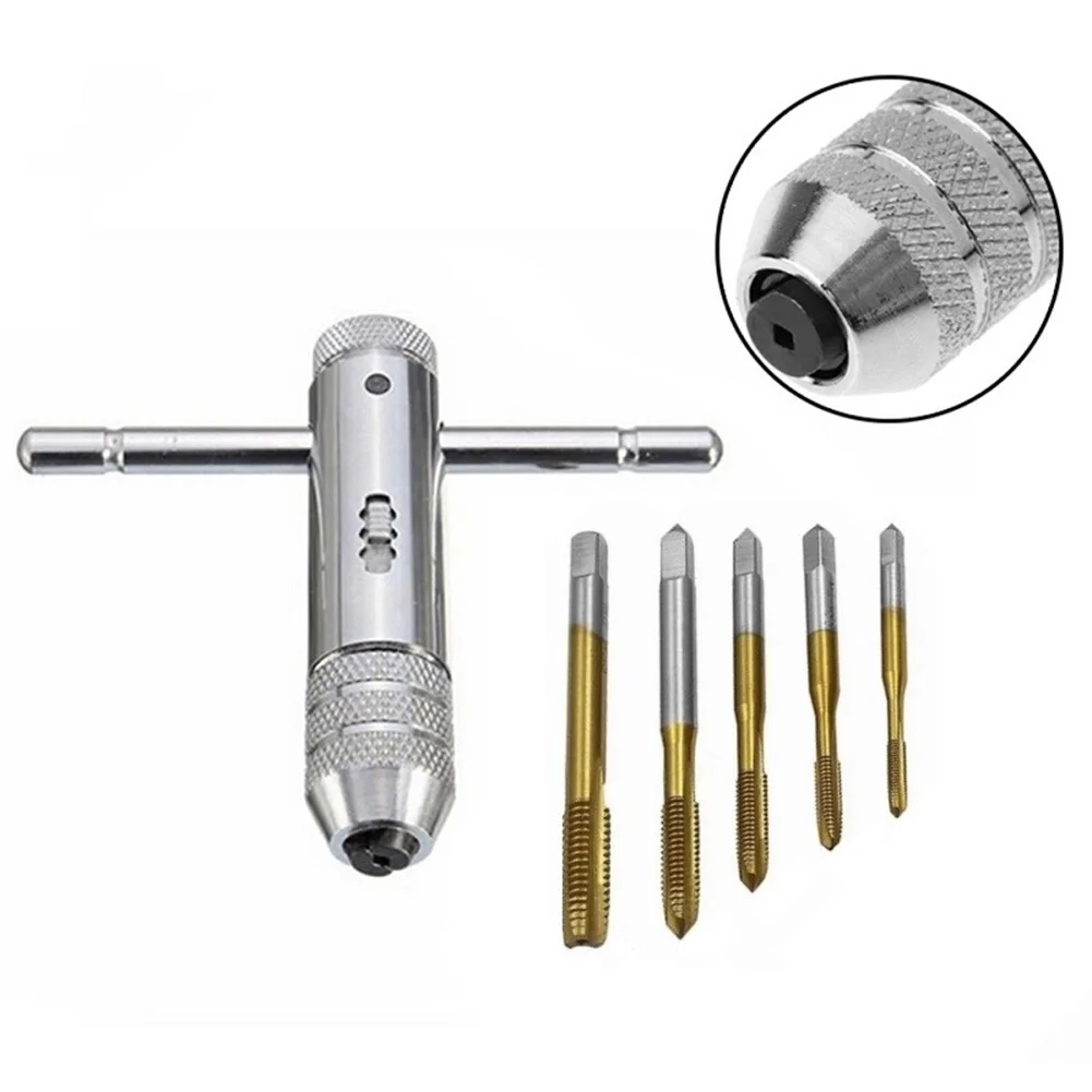 

Ручной набор из 6 шт., регулируемая Т-образная ручка, набор ключей с трещоткой и стальным держателем для метчиков M8 для прецизионных нарезаний