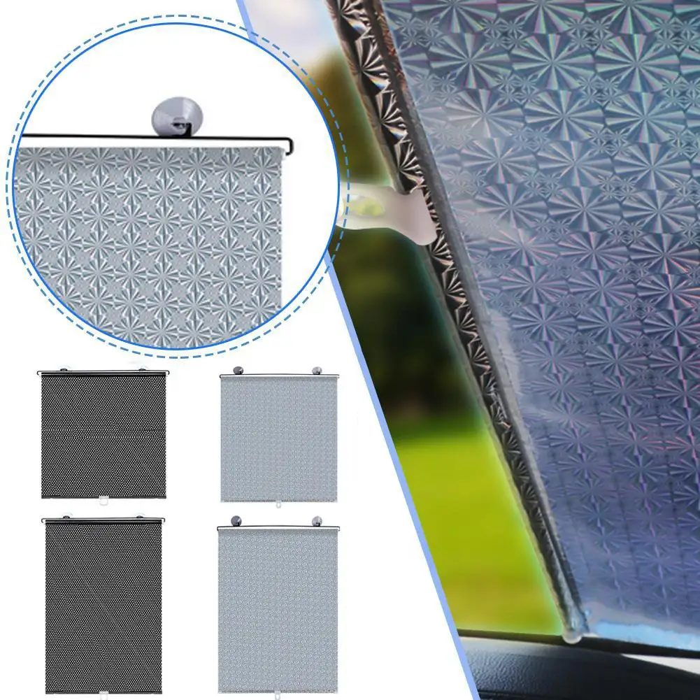 Car Sunshade Heat Insulation Film Retractable Front Home Roller Shading Window Balcony Sunblock Punch-free Screen Kitchen T7W0