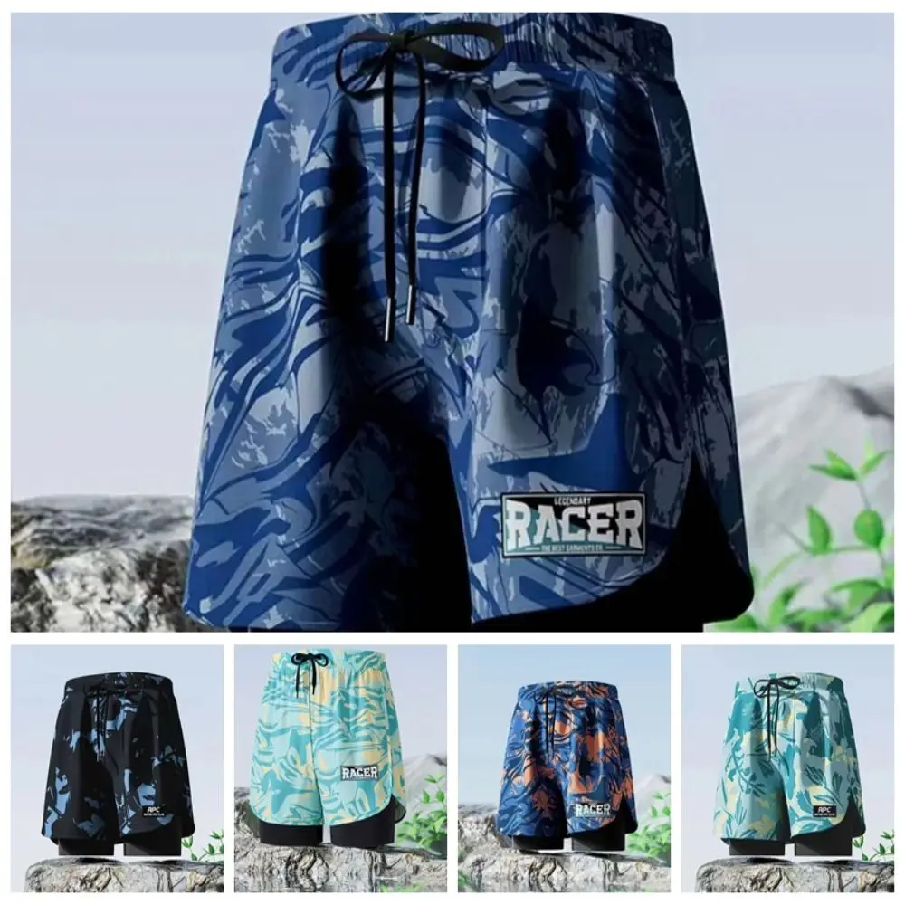 

L-5XL Men's Swimming Trunks Swimsuit Quick Drying Beach Pants Printing Thicken Adult Double Layered Swimming Trunks Sports