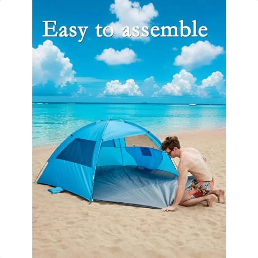 Barraca de praia de fácil configuração up up upf 50 + abrigo solar para família 23 pessoas sombra solar instantânea portátil com janelas esh estacas à prova de vento sto