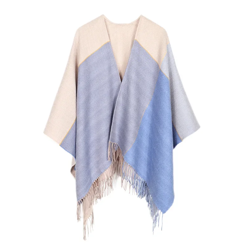 

Women Cloak Shawl Autumn Winter Korean Fashion Multi-functional Warm Geometric Lattice Patchwork Cape Tassel Female Cardigan