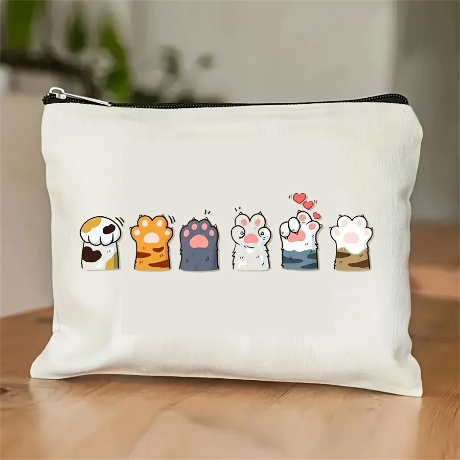 

A Cat Paw Patterned Makeup Bag - Cute Multifunctional Zipper Pouch, Jewelry Storage Bag, Perfect Travel Zipper Small Storage Bag