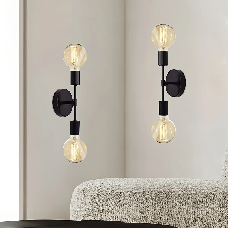 

JOYINLED 2pcs Modern Minimalist Black Wall Lights 2-Lamp E27 Bulb Base Cast Iron for Living Room Dining Room Bedroom Living Room