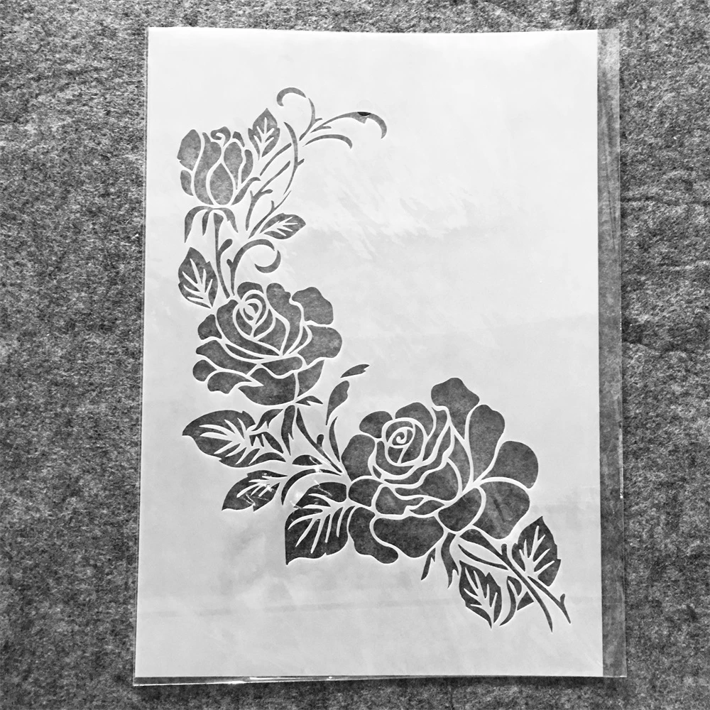 A4 29cm A Branch of Rose Flower DIY Layering Stencils Wall Painting Scrapbook Coloring Embossing Album Decorative Template