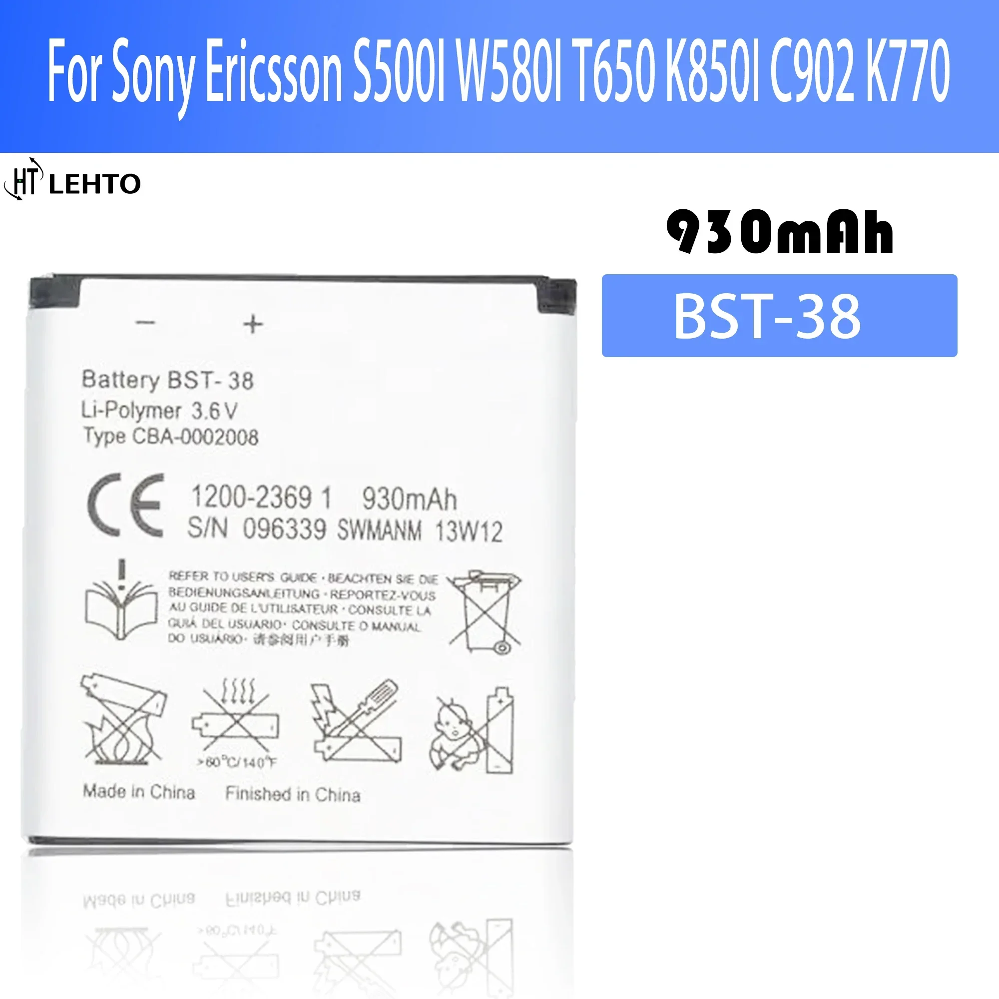 

New 100% BST-38 Battery For Sony Ericsson S500I W580I T650 K850I C902 K770 phone Batteries Bateria