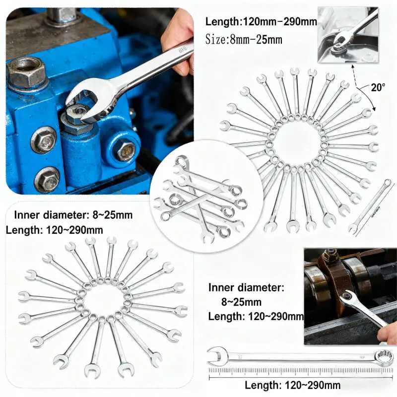 

7-24mm Combination Wrench Open Box End Set Chromes Vanadium Steel Car Repair Tool Home Use Spanner with Storage Box
