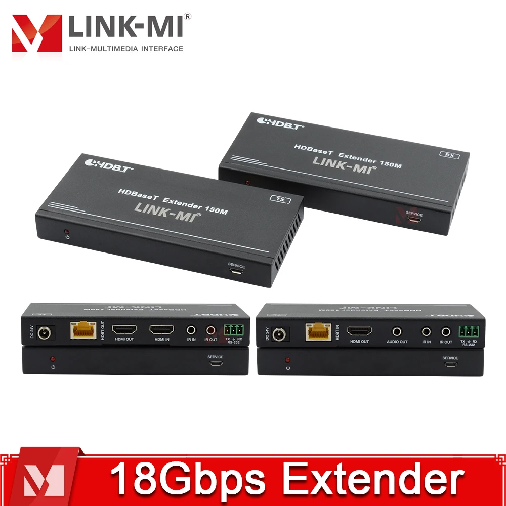 

18Gbps 4K@60Hz HDMI Extender Over Cat5e/6, 150M, Bi-Directional IR, RS-232, HDR, PoC, Loop Out, Audio De-Embed