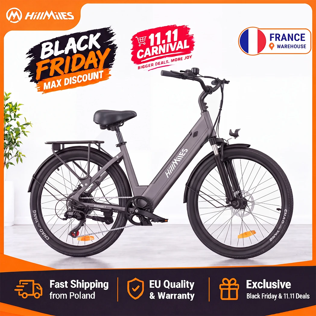 HillMiles MileCity 1 Bicicleta Eléctrica de 26", 250W 38Nm 36V13Ah Batería Extraíble, Autonomía de Hasta 80–100 Km, 7 Velocidades, Suspensión Delantera, Freno de Disco Mecánico, Bicicleta Eléctrica Urbana, 25km/h EPAC.
