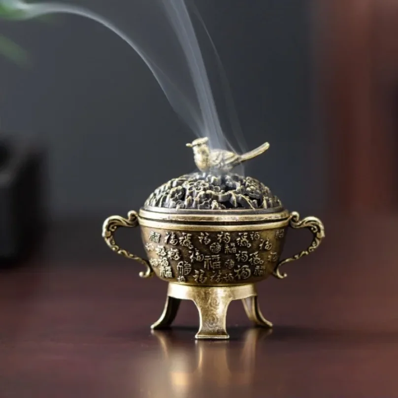 Ancient Style Magpie Lucky Incense Burner Metal Lotus Incense Burner Bowl Incense Holder With Handle Yoga Meditation Home Decor