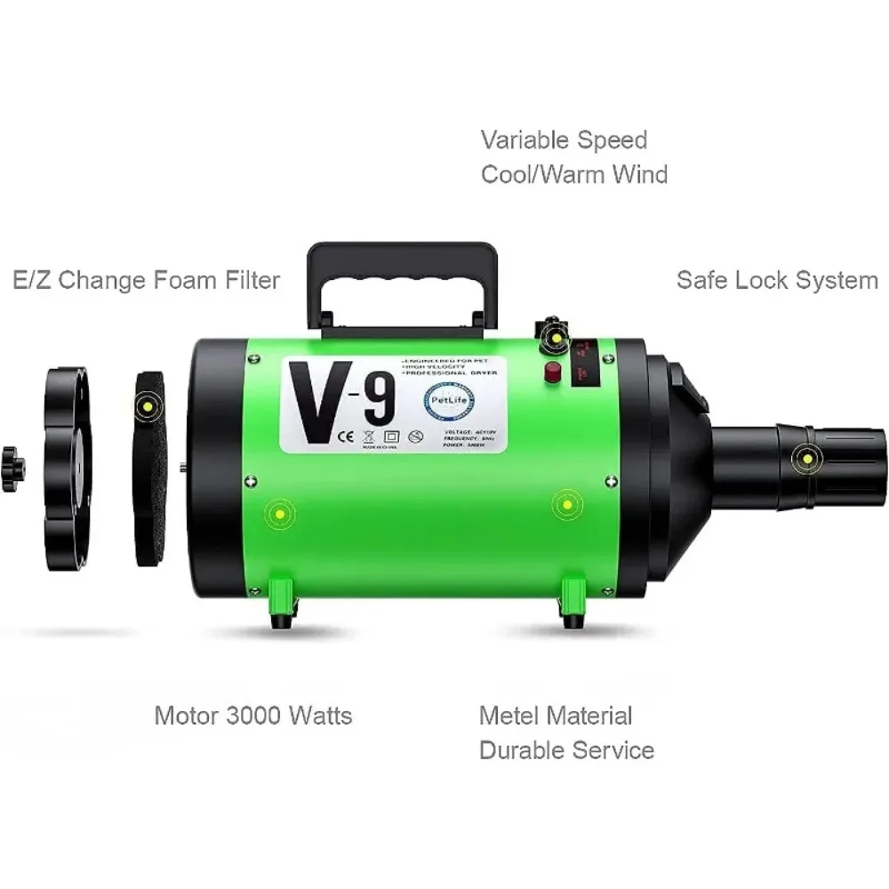 

4.3HP Dog Dryer with Heater, high Velocity Dog Hair Dryer, Low Noise Grooming Blower for Dogs.New Products Hot Sale.