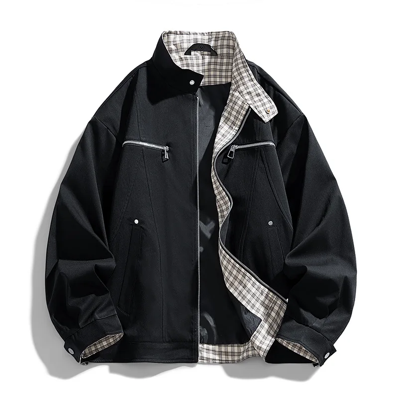 

Spring Autumn New Trendy Casual Tooling Lapel Men's Jacket High-end Sense Ruffian Handsome Teen Jacket Men Solid Color Clothes