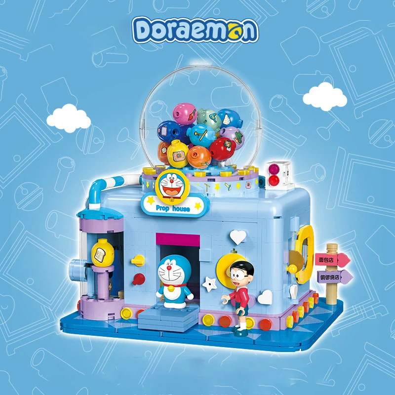 Nowy Doraemon klocki do budowy grobla sklep z pieczeni rekwizytami dom z widokiem na ulicę Model blatu zabawki dla dzieci prezenty urodzinowe