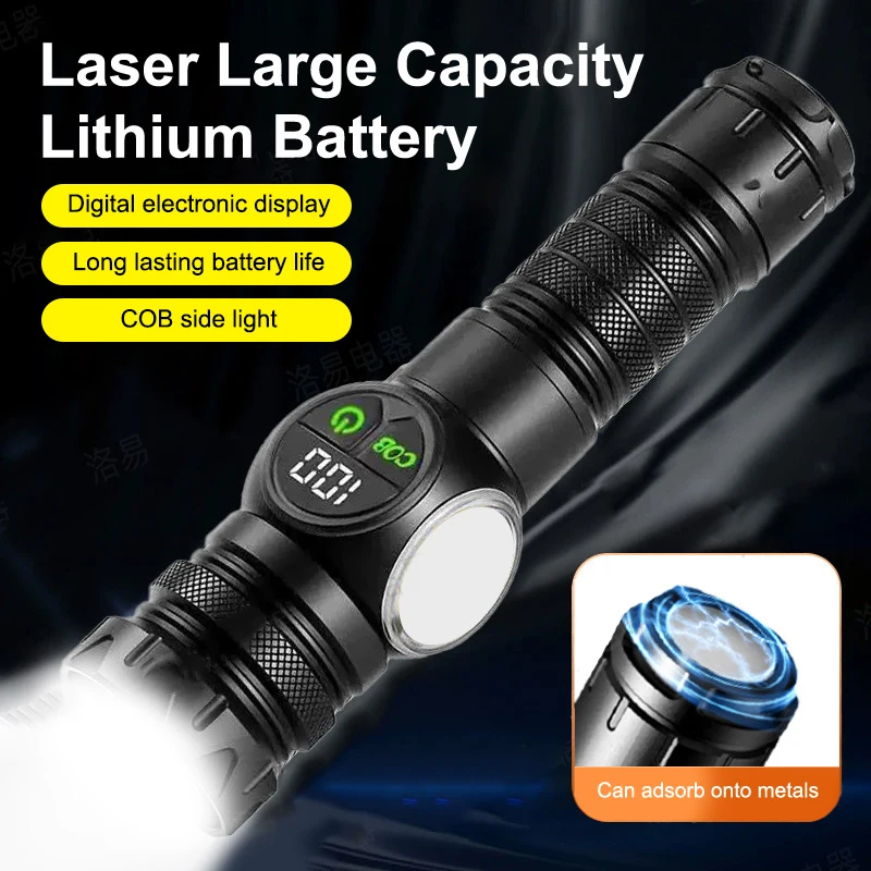 

USB Rechargeable LED Flashlight Searchlight Zoom Spotlight Display Torch Long Beam Magnetic Attraction Camping Light Floodlight