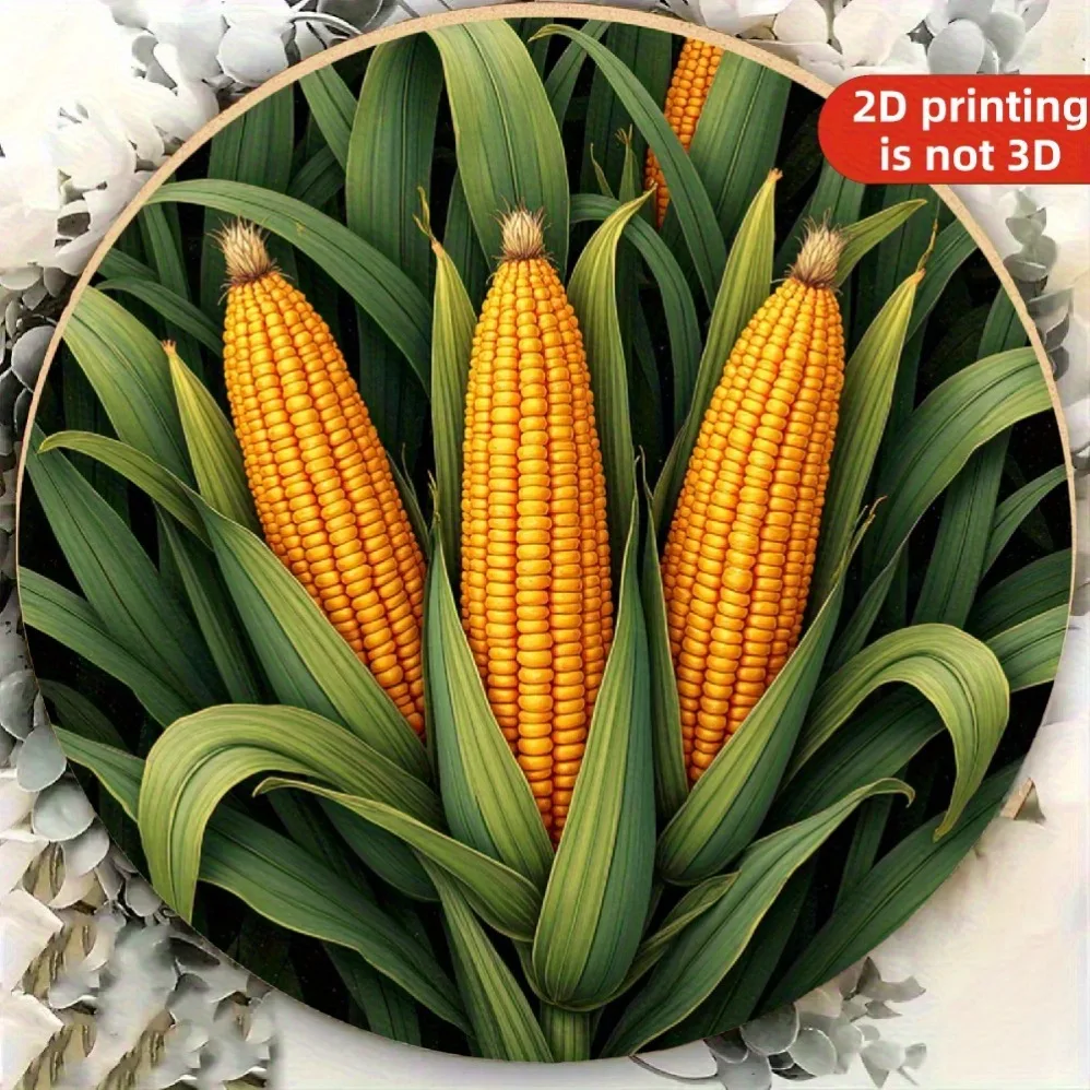 Runde Aluminium-Wandkunst „Vintage Corn on the Cob“: Realistisches Design, wasserfeste und winddichte Dekoration – einfach aufzuhängen für die Bar