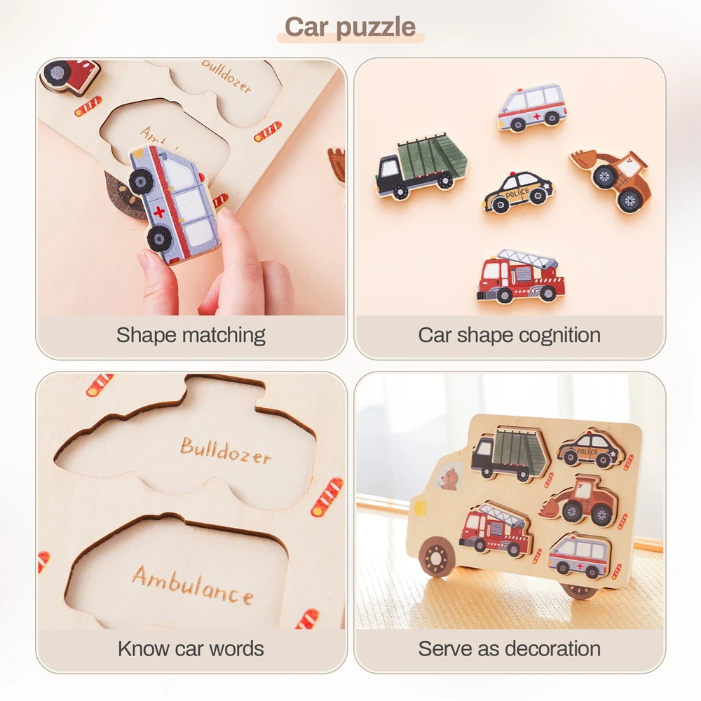 Baby Montessor Puzzles Toys Wooden Geometry Puzzle Toys Animal Car Shape Puzzle Board Matching Games Educational Learning Toys