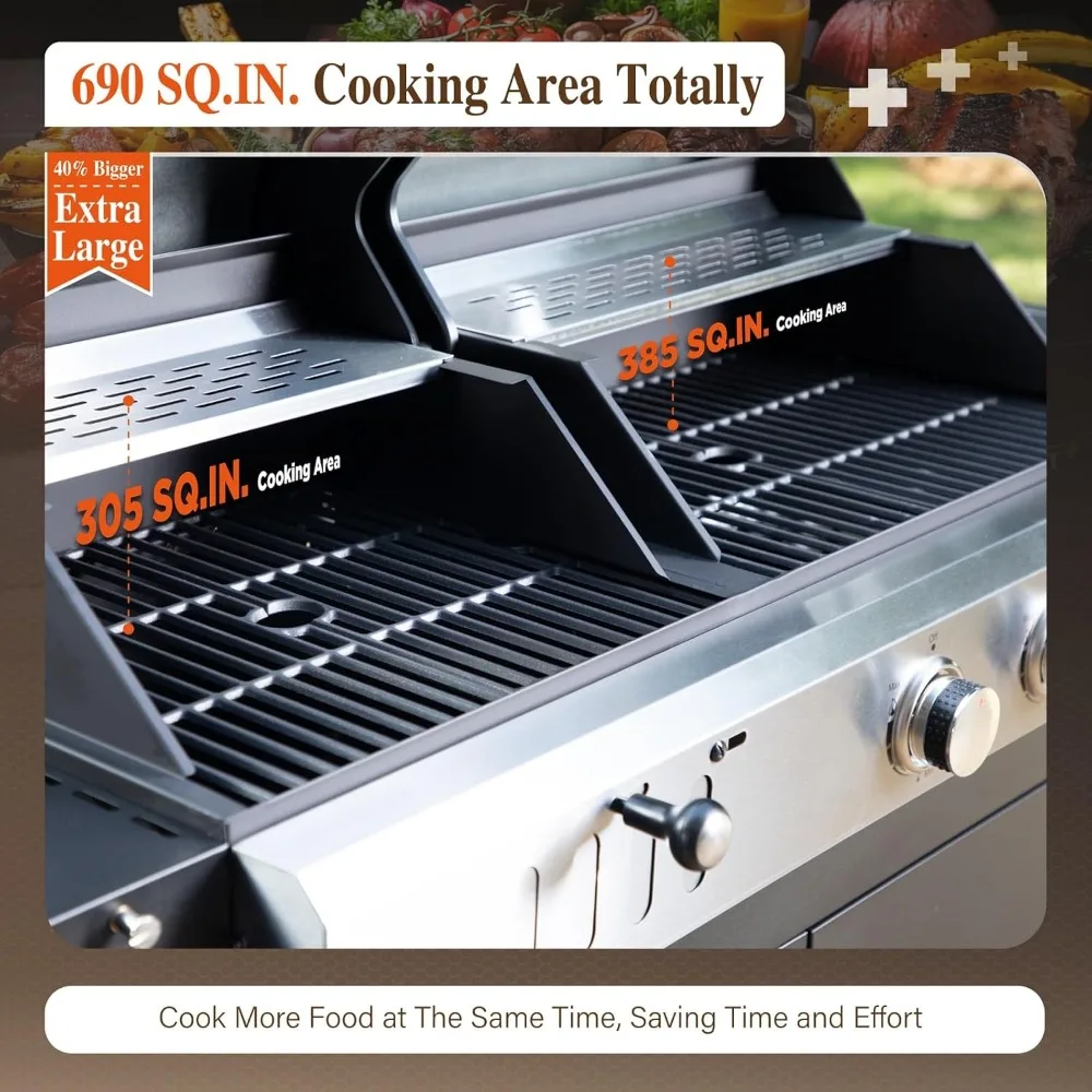 US Shipping Dual Fuel Charcoal Propane   Grill Combo with Side Burner Porcelain Enameled Cast Iron Grate Outdoor BBQ