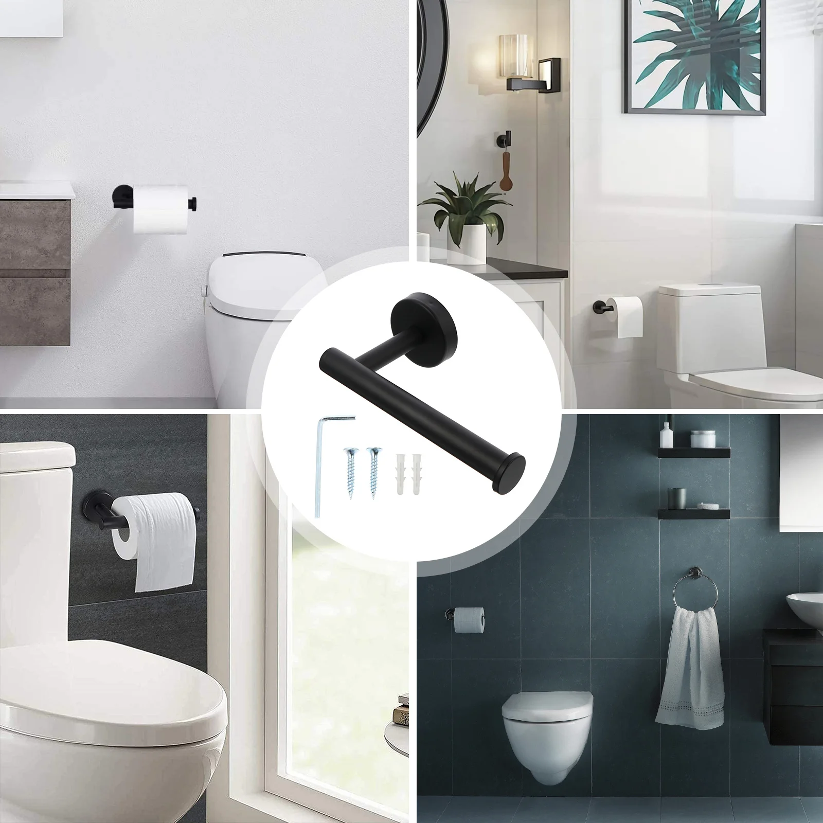 حامل المناشف الورقية المثبت على الحائط، رف مناديل المطبخ المعدني الأسود، تصميم مثقوب لرف تخزين الحمام من الفولاذ المقاوم للصدأ