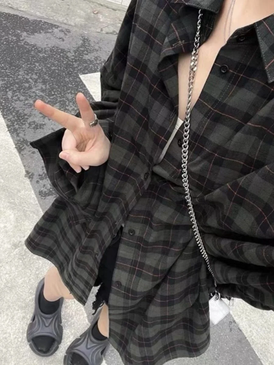 

Slimming Plaid irt Jaet Women's plus Size Beautiful Sun Protection Top Collar Long Sve Regular Length Straight Cut