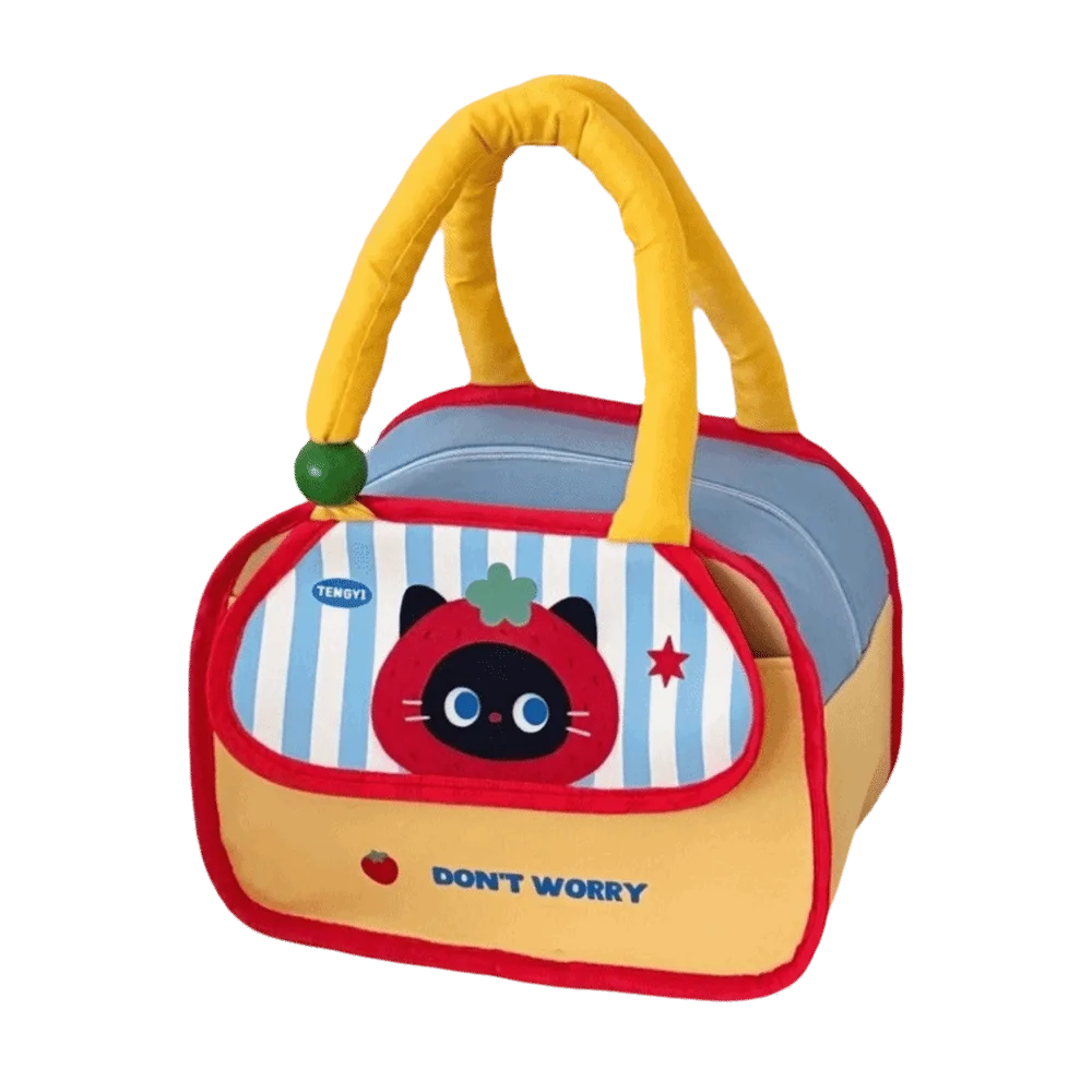 Portable Cartoon Insulated Lunch Bag Large Capacity Cold Insulation Lunch Box Bag Patchwork Design Reusable Insulated Tote Bag