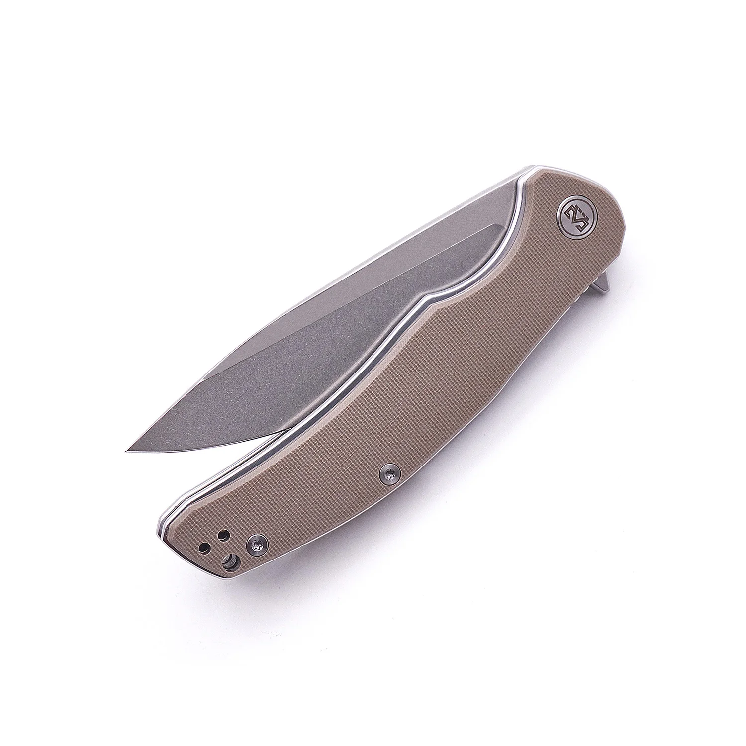 Miguron Knives Velona Flipper Folding Knife Stonewash 14C28N Blade Tan G10 Handle Tactical Survival Pocket Knife