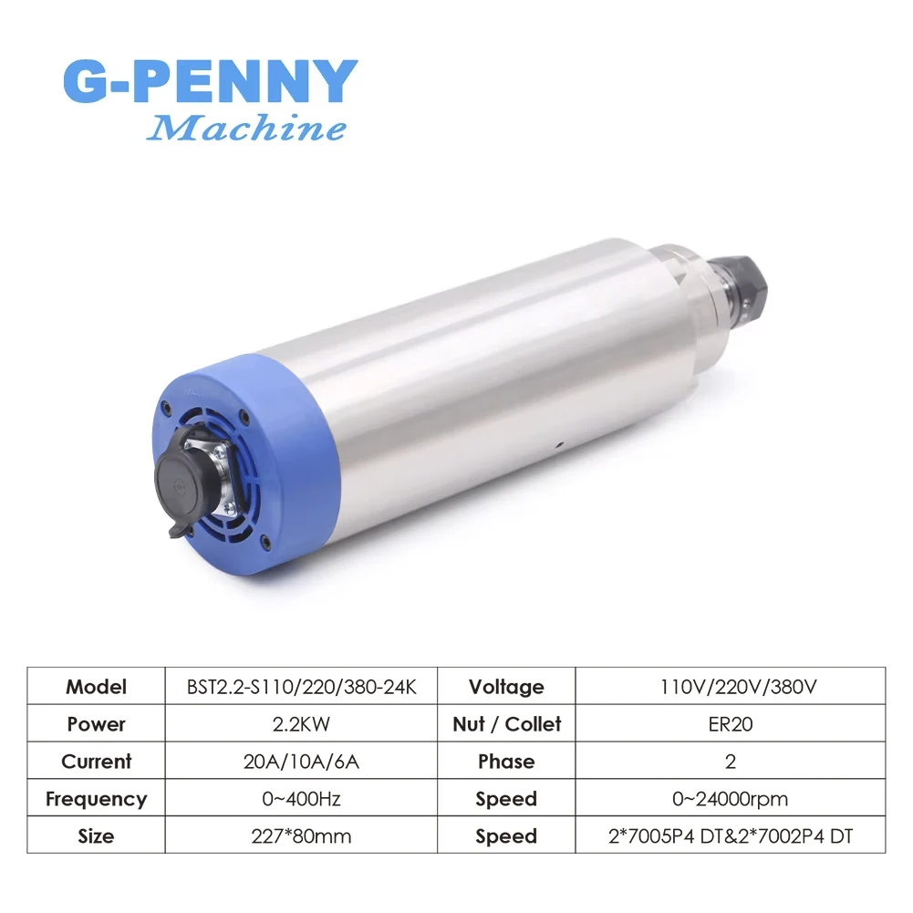 CNC milling spindle motor kit 2.2kw air cooled spindle ER20 4 bearings 220v 24000rpm  CNC spindle & 80mm aluminum holder bracket